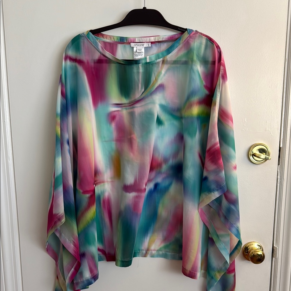 Chico's Green and Pink Graphic Blouse